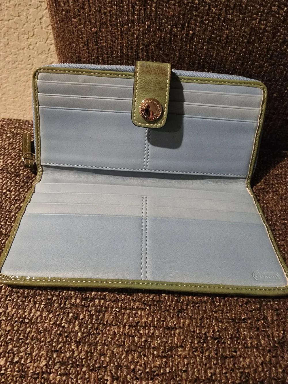Coach Signature Canvas Multi-Color Accordion Wallet - Green Accent